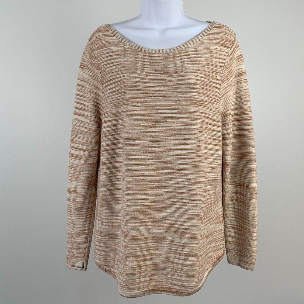 Chico's sz 2 (12) Sweater LS Wide Neckline Striped Multi-color Neutral Hues
